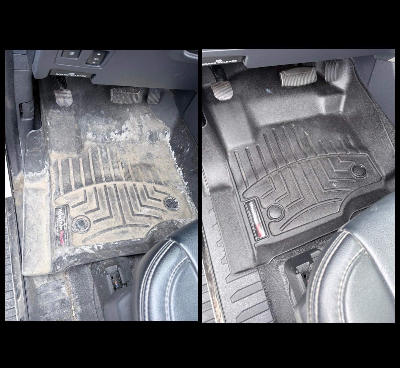 Before and after — vehicle floor mat detail by Bambrick Mobile Auto Detailing
